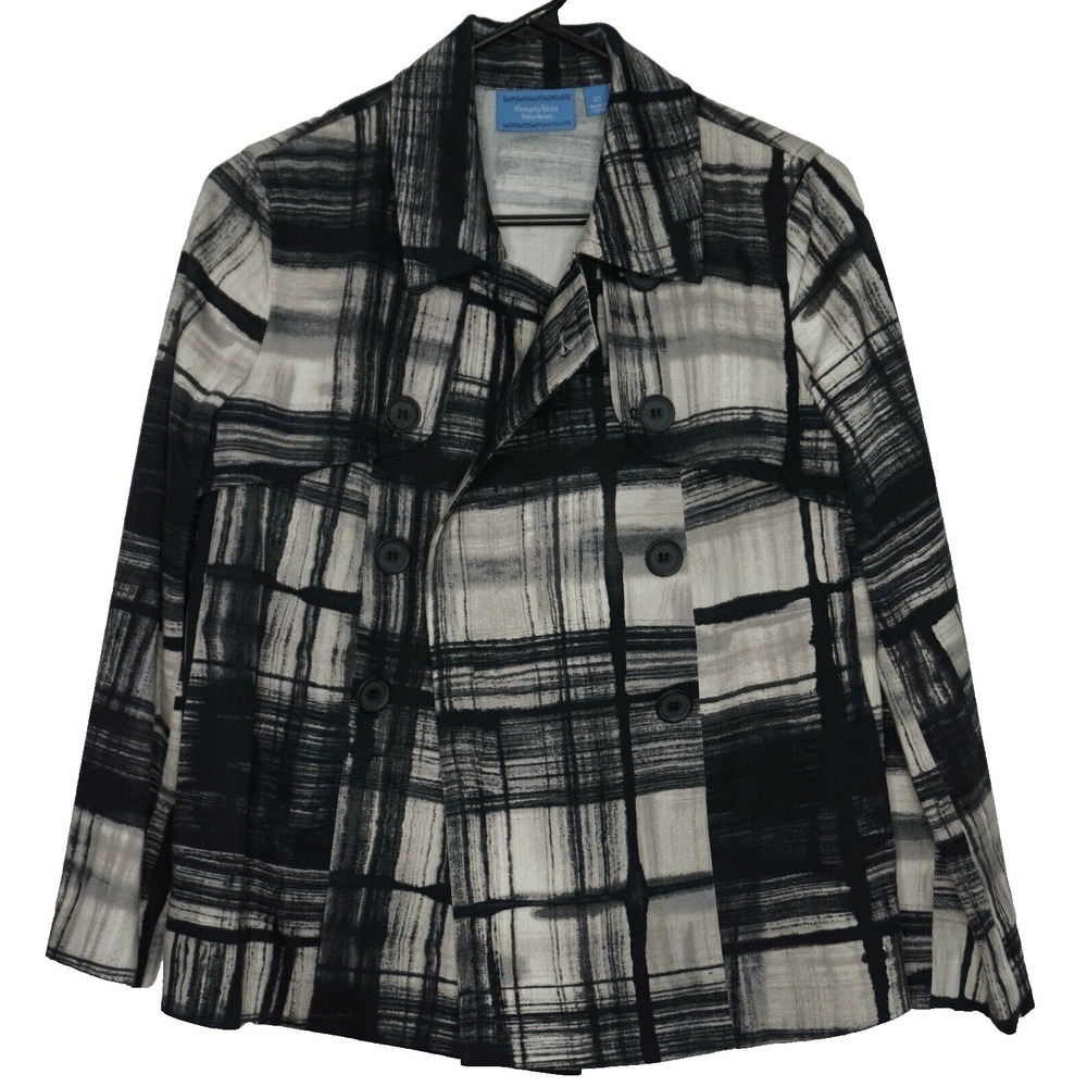 Simply‎ Vera Vera Wang Black White Double Breasted Blazer Jacket Women XS EUC